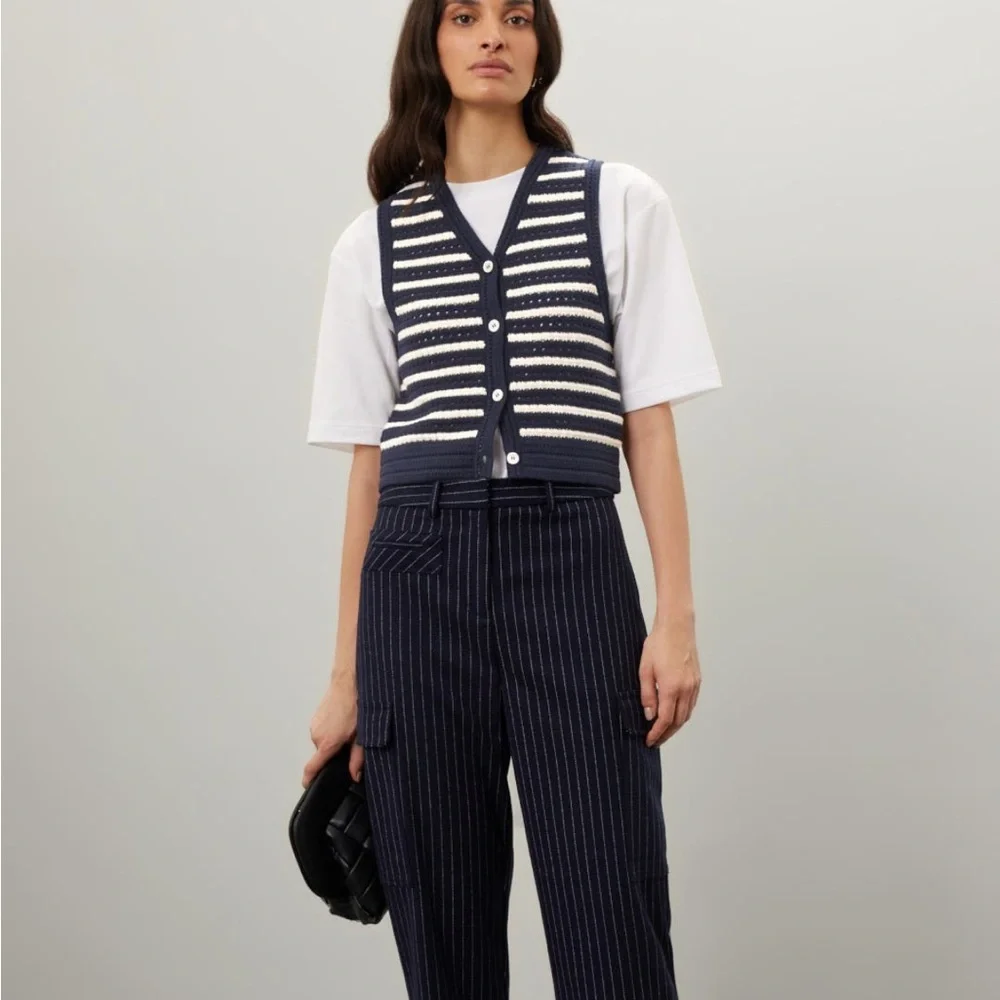 DUNST Navy and White Striped Crochet Vest - Picture 3 of 5